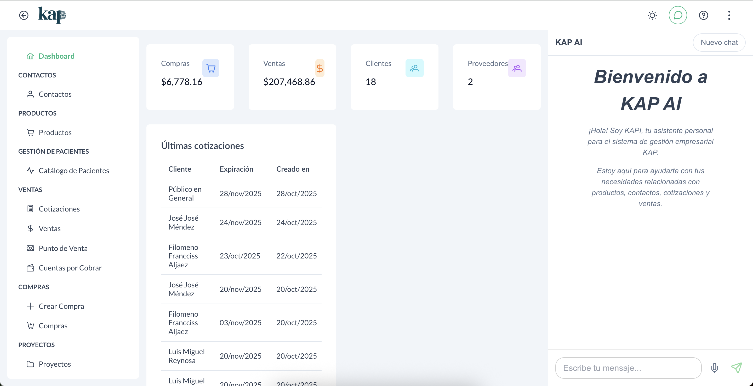 Interfaz de KAP - Dashboard